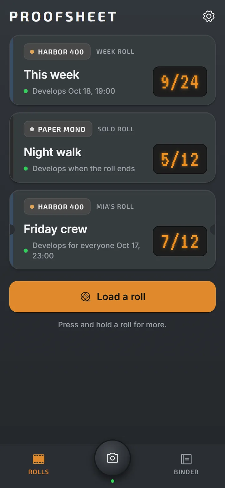 Your rolls: solo, week and crew film in the chamber